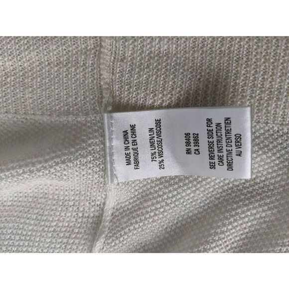 Theory Sweater Off‎ White Ivory Linen Blend Knit Open Front Cardigan Lightweight - Picture 4 of 7